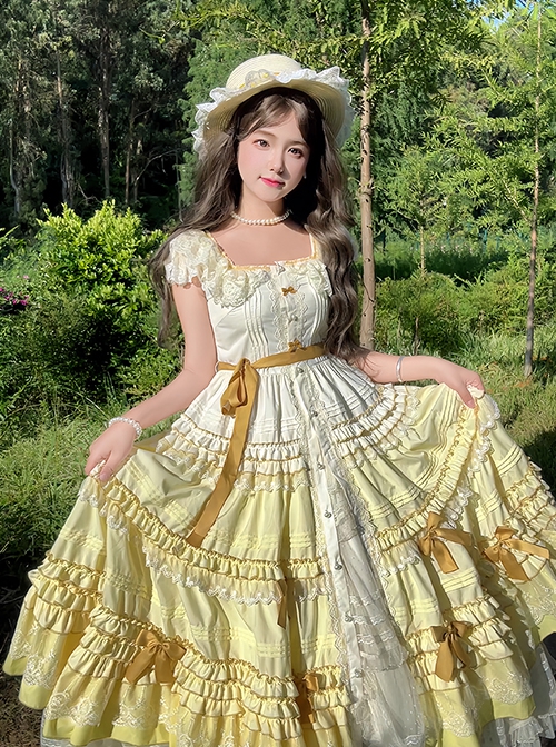 Ivory Elegant Vintage Tulip Multi-Layer Ruffled Classic Lolita Skirt Dress main image 1