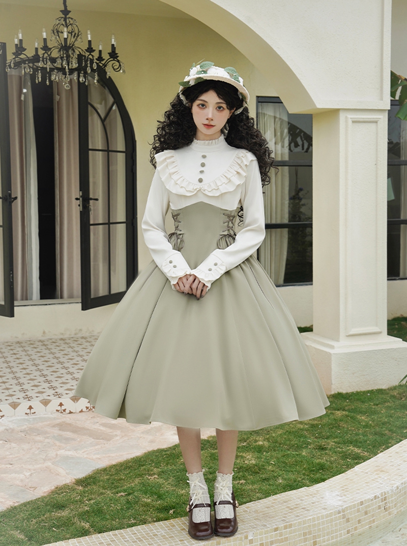 Dark Green Noble Retro Elegant Country Poetry Classic Lolita Dress