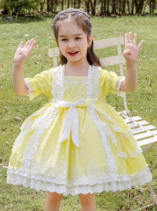 Kids Girls' Beauty And The Beast Princess Belle Costume Dress Cartoon  Layered Ruched Lace Yellow Maxi Short Sleeve Cute Dresses Regular Fit 2024  - $32.99