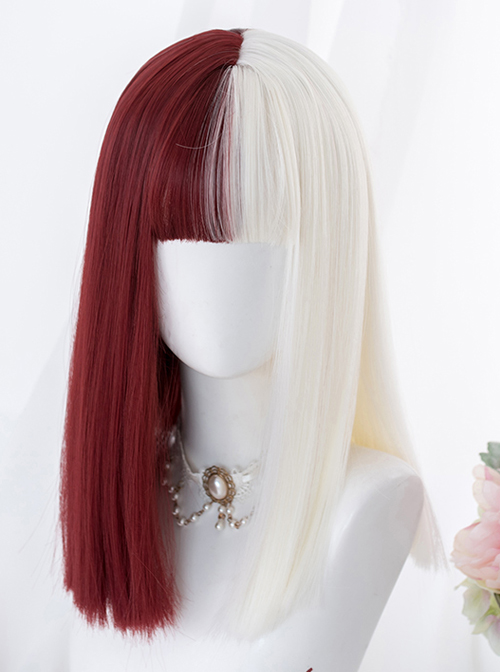 Red And White Color Matching Harajuku Gothic Lolita Long Straight Wigs