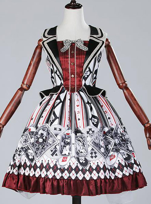 Red black poker fake two piece vest skirt Lolita JSK