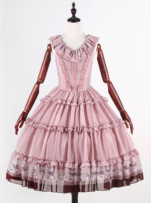 Classical Puppets Royal Carousel Super Special Design Smoke Pink Chiffon Lolita Jumper Skirt