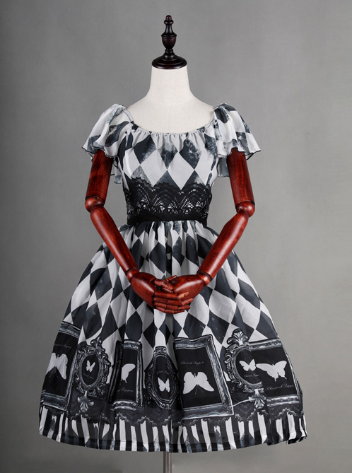 Obsidian Butterfly Dance Misty Rain Grey Short Sleeve Lolita OP