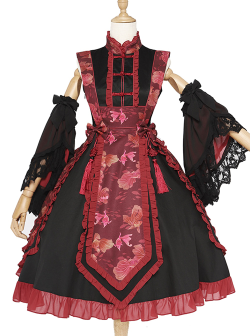 Magic Tea Party Swimming Fish Play Dream Series OP Chinese Style Classic Lolita Stand Collar Dress