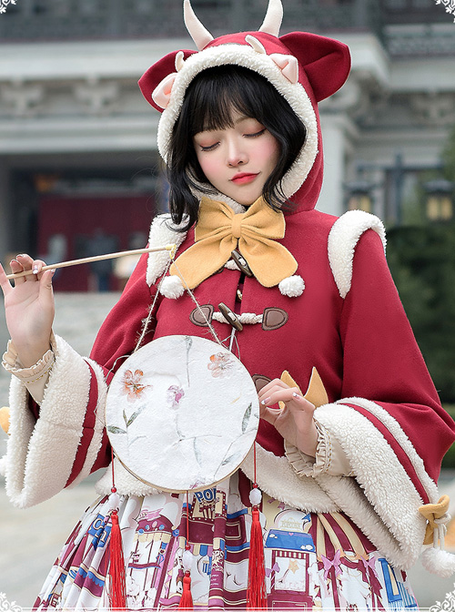 Cute Calf Hooded Sweet Lolita Autumn Winter Thicken Short Coat