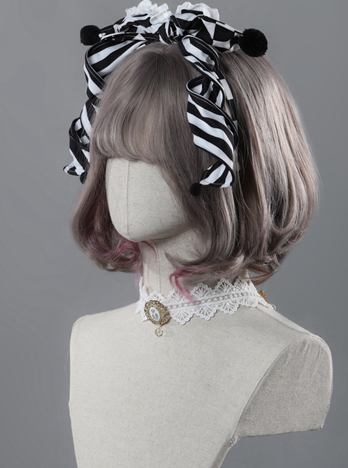 Clown Girl Series Black And White Stripes Bowknot Lolita Head Band