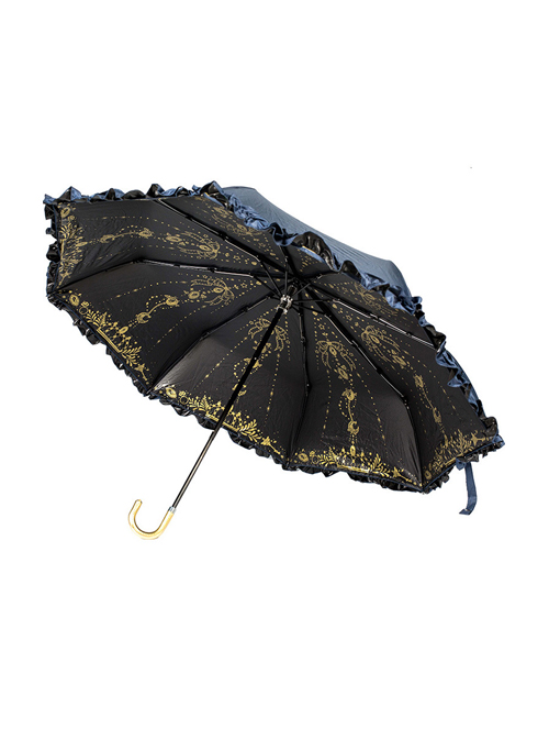 Starry Sky Gilding Classic Lolita Fold Vinyl Umbrella Clear Rain Dual-purpose