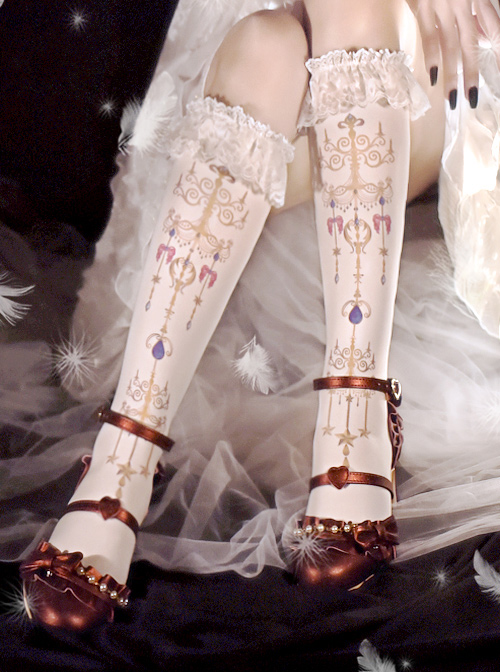 Retro Jewel Chandelier Printing Classic Lolita Middle Stockings