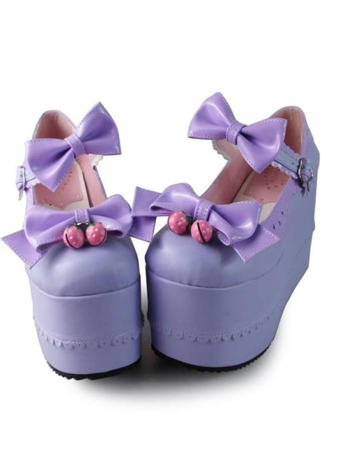 Purple Bowknot Mirror Face Strawberry Bell Super High Heel Lolita Platform Shoes