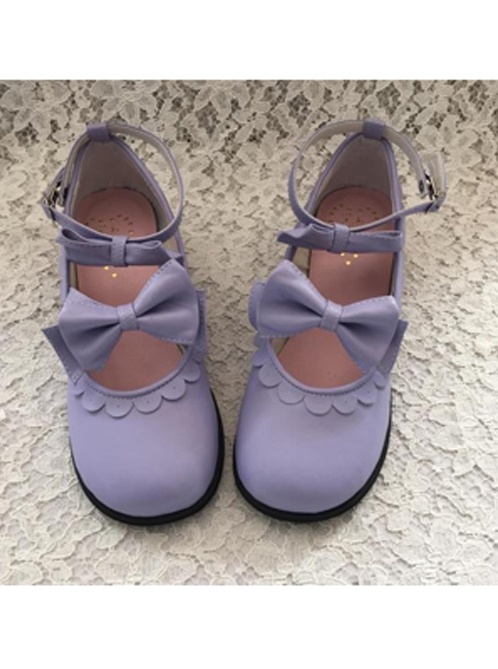 Red Bowknot Circular Buckle Low Heel Lolita Shoes main image 0