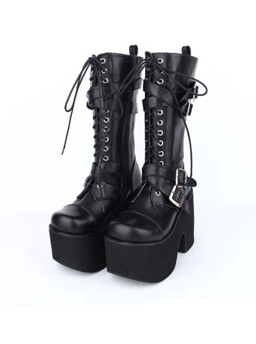 Gothic Platform Boots Black Buckle Strap Punk Boots Demonia Boots