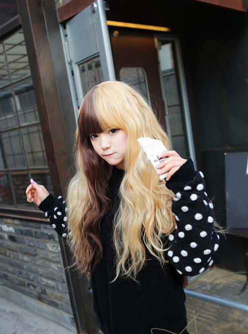 Cosplay two-color stitching Lolita corn hot wig