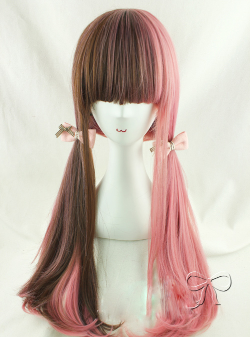 Brown And Pink Double Spelling Color Straight Hair Sweet Lolita Wigs