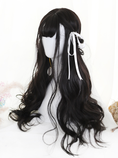 Air-bangs Natural Black Big Wavy Hair Lolita Wig Air-bangs Natural Black Big Wavy Hair Lolita Wig