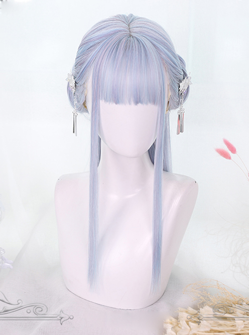 Light Blue Mixing Color Long Straight Hair Classic Lolita Wigs