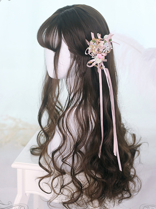 Air bangs Black-brown Long Curly Hair Classic Lolita Wigs