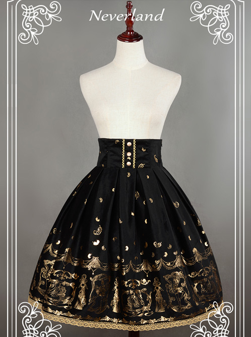 Black Swan Lake Gold Stamping high waist half skirt