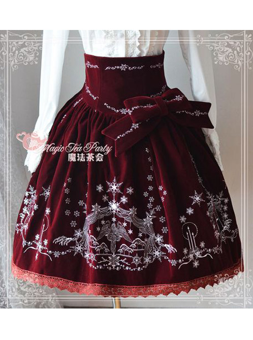 Winter Mass Embroidery Wine Red High Waist Classic Lolita Skirt
