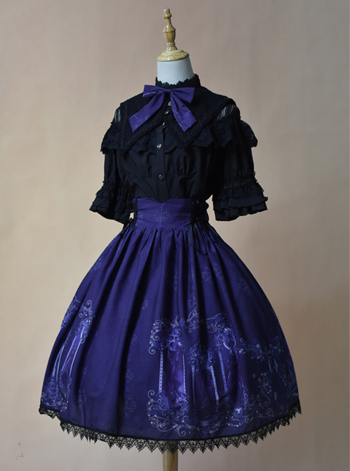 Nightmare Curse Double Binding Bands Blue Lolita Skirt