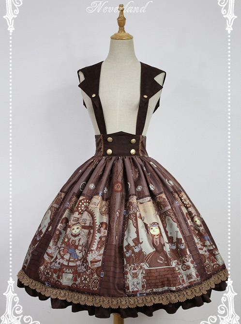 Steampunk Cat Series Cat Ears Collar Brown Punk Lolita Shoulder Straps Skirt