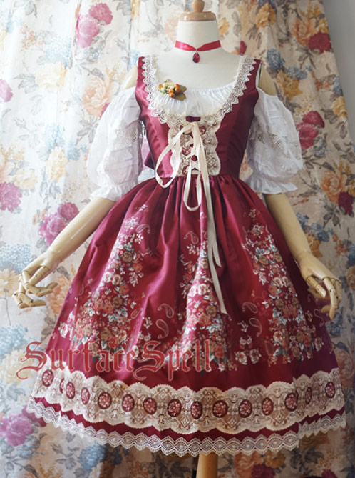 Alpen Rose Ethnic Style High Waist Fish-bone Light Wine Red Lolita Skirt