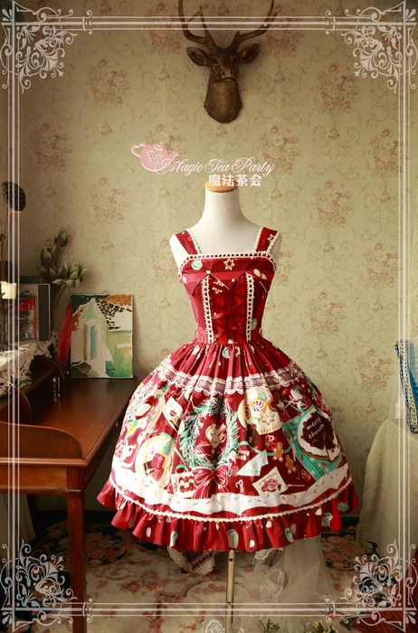 Sweet Christmas Series Printed Lace Red Lolita Sleeveless Dress