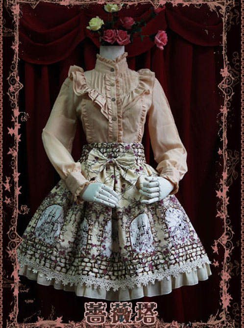 Rose Tower Sleeping Beauty Series Middle-waisted Ivory Bowknot Lolita Skirt