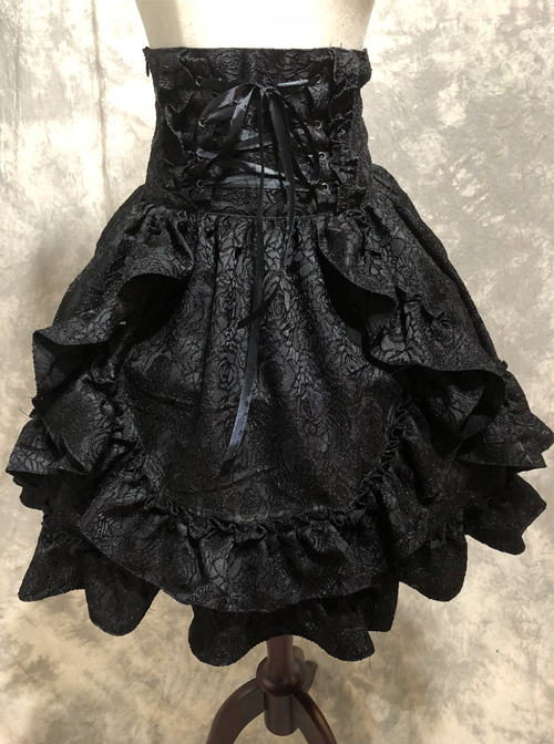 Gothic Black High Waist Laceup Multi Layer Skirt