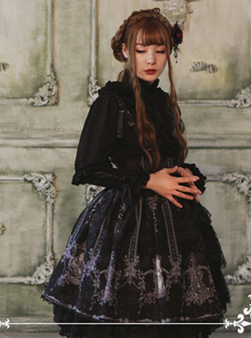 Tristan And Isolde Series Exquisite Printing Black Gothic Lolita Skirt