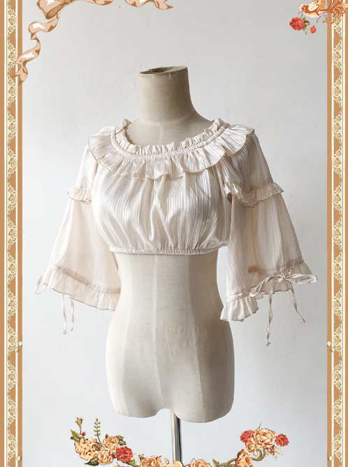 Champagne Pink Lovely Puff Sleeve Lolita Super Short Top