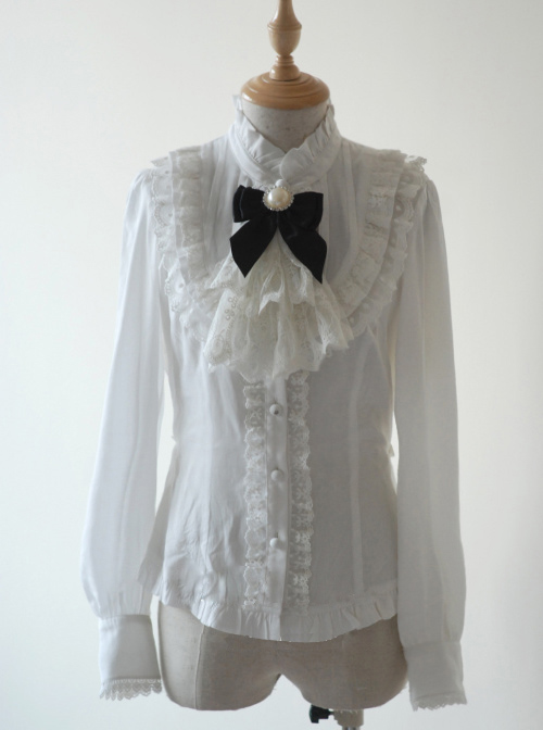 Lace ruffle blouse & White bowtie blouse