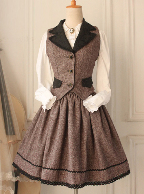 Brown Vintage Vest Lolita Skirt Suit