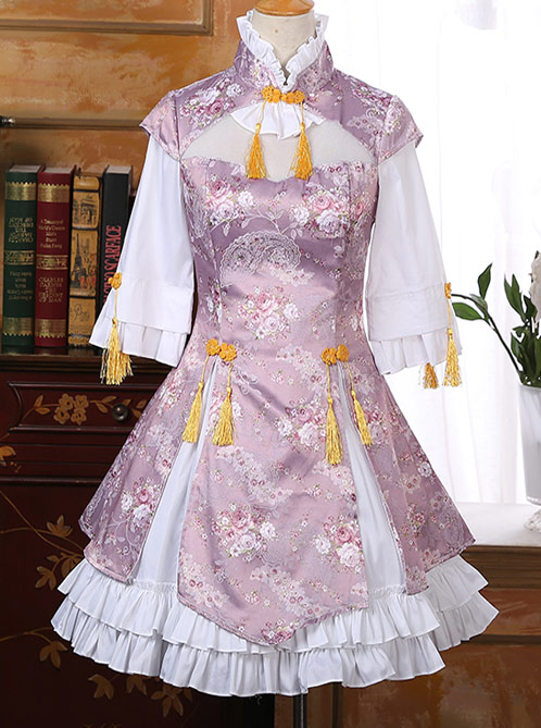 Pink Chinese Wind Lovely Lotus Leaf Reformed Cheongsam Skirt