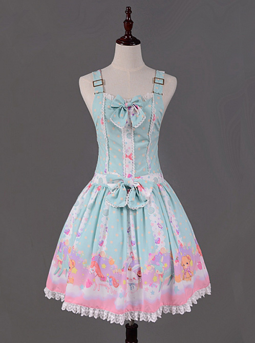 Light Blue Candy Land Printed Lace Hemline Lolita Dress